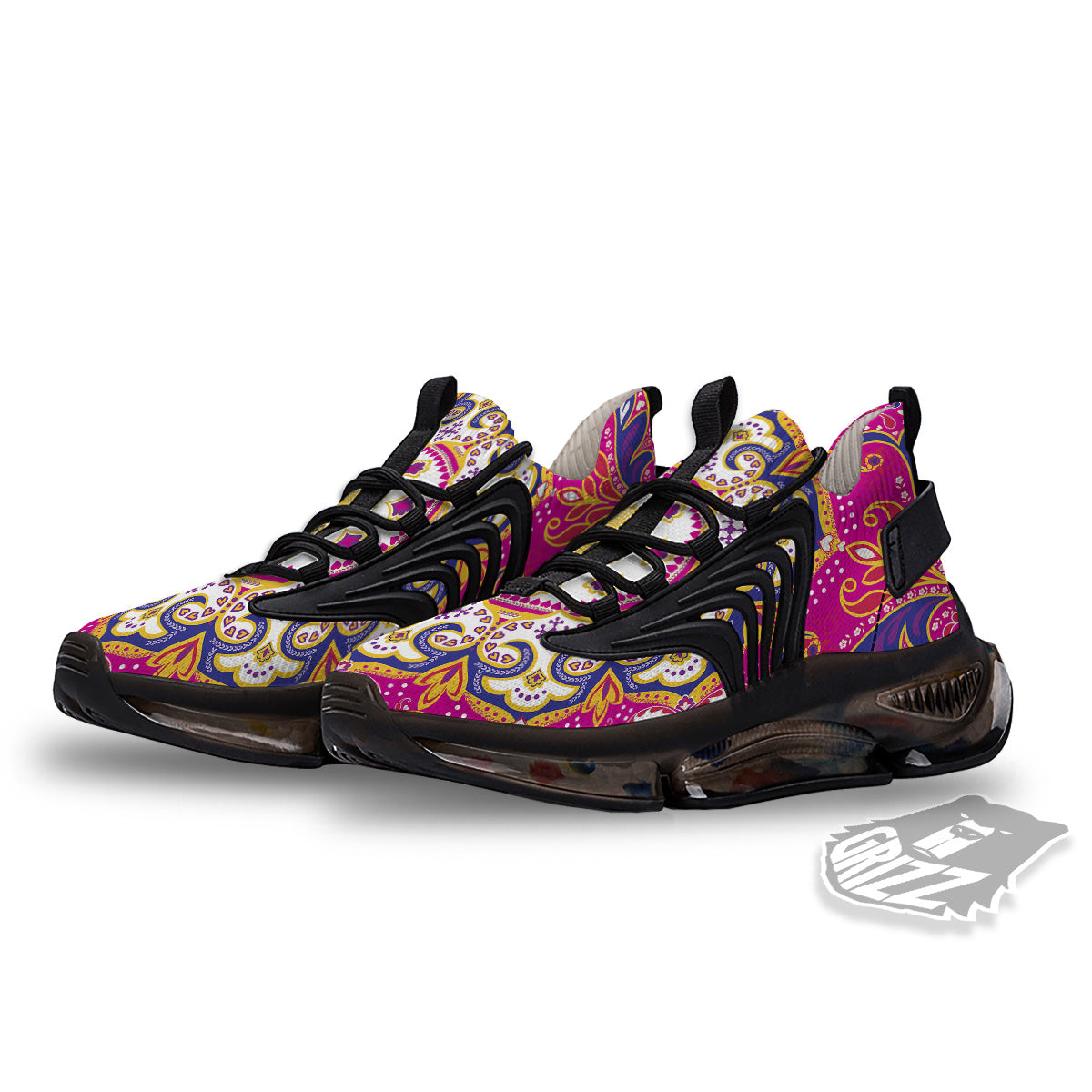 Pink Paisley And Mandala Print Black Gym Shoes-grizzshop