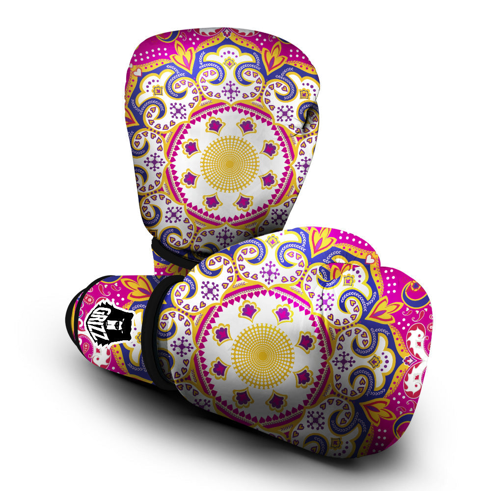 Pink Paisley And Mandala Print Boxing Gloves-grizzshop