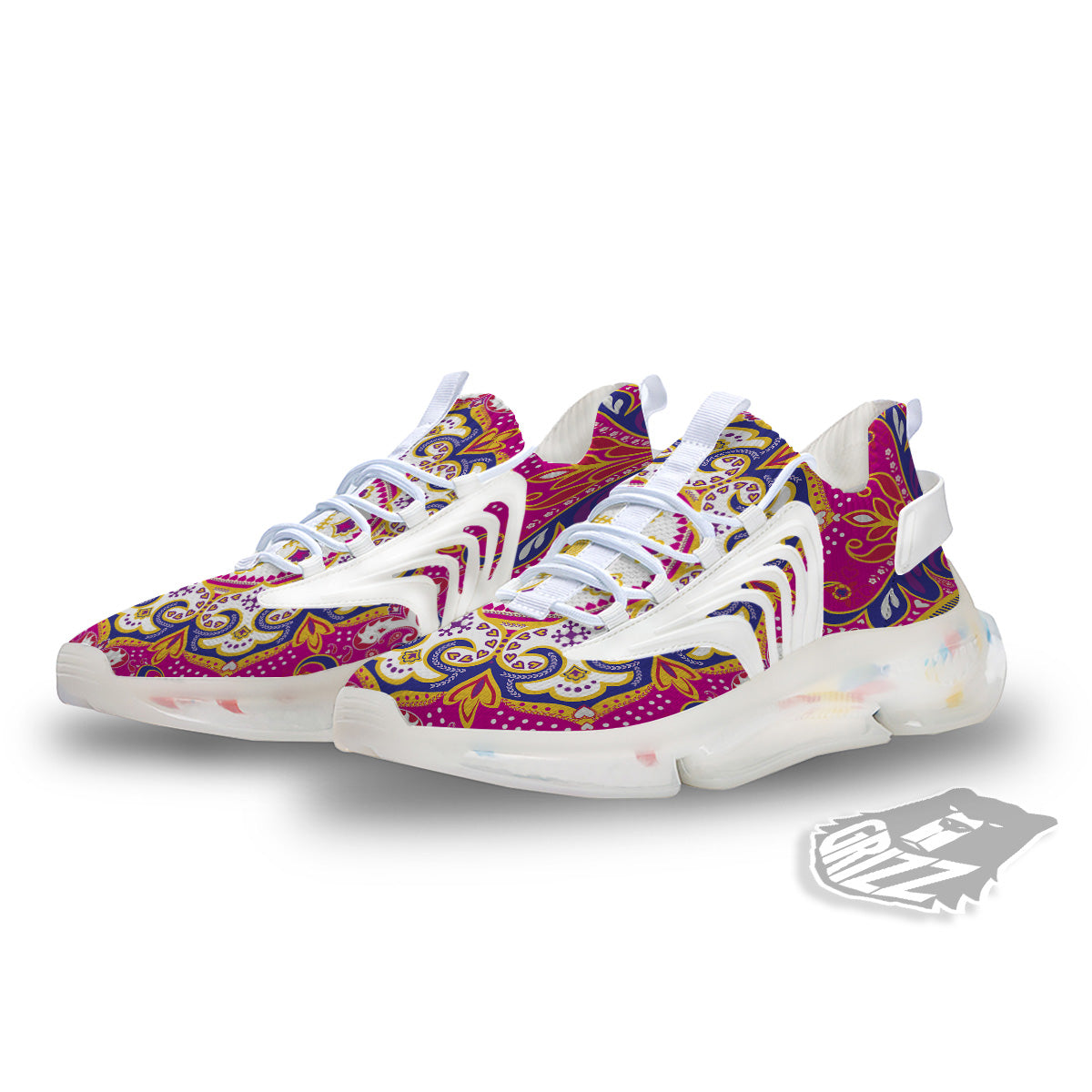 Pink Paisley And Mandala Print White Gym Shoes-grizzshop