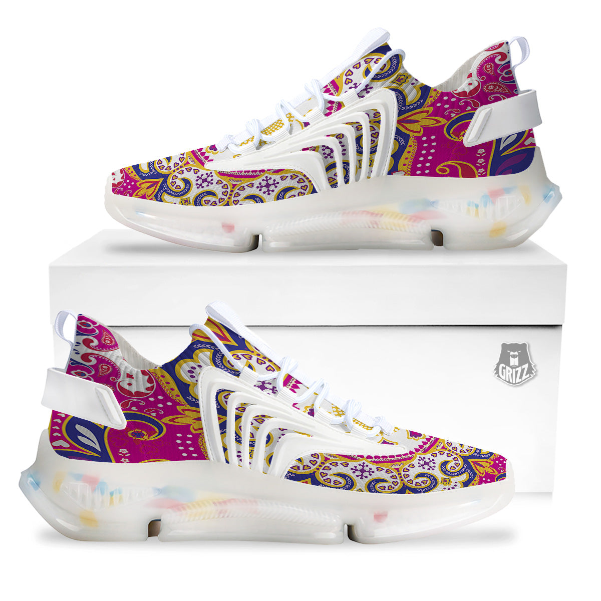 Pink Paisley And Mandala Print White Gym Shoes-grizzshop