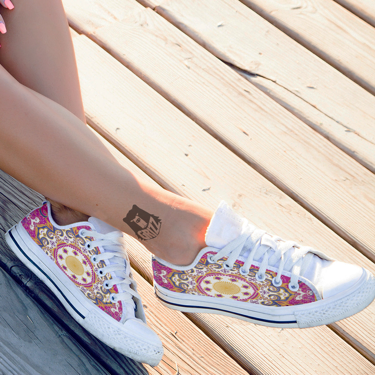 Pink Paisley And Mandala Print White Low Top Shoes-grizzshop
