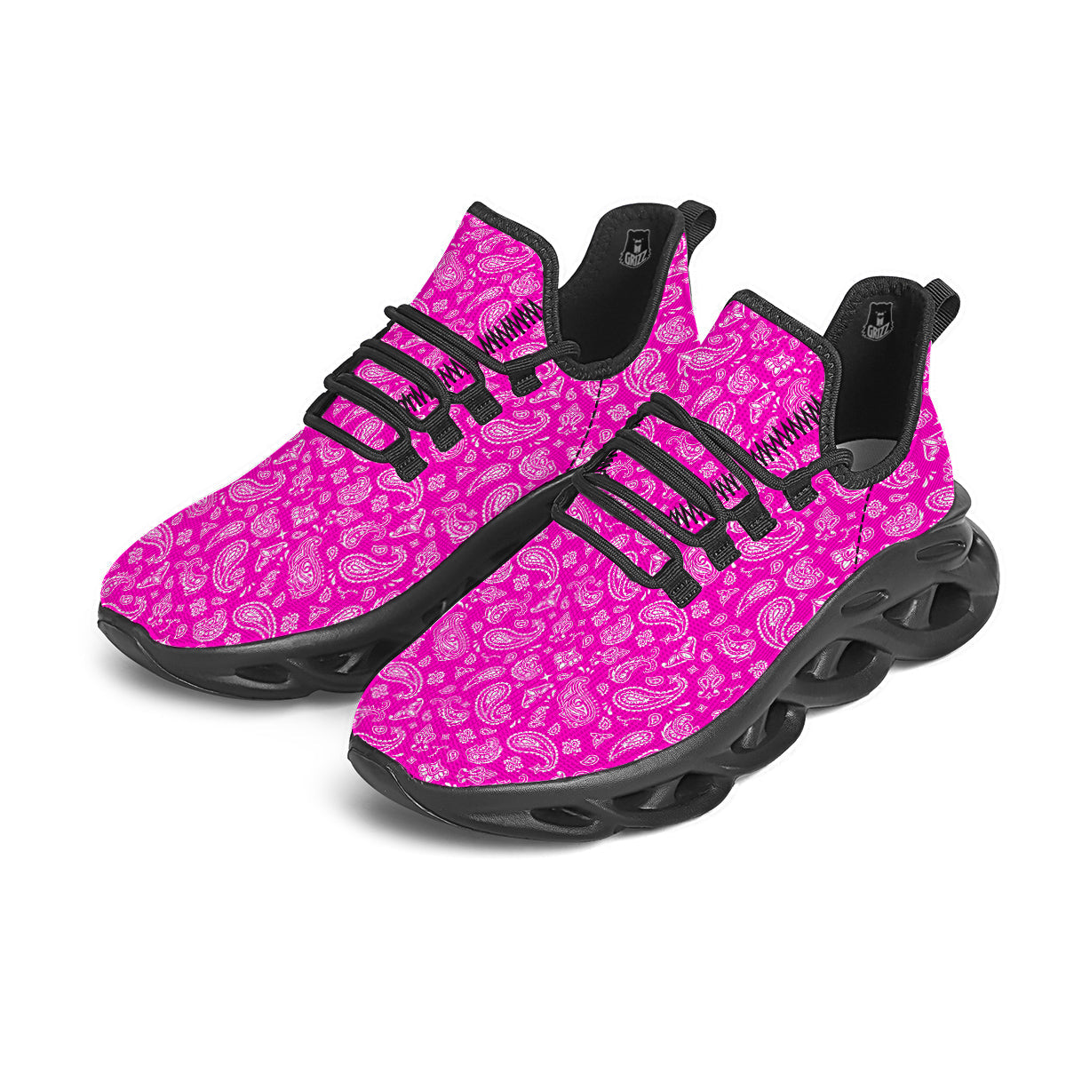 Pink Paisley Bandana Print Black Running Shoes-grizzshop