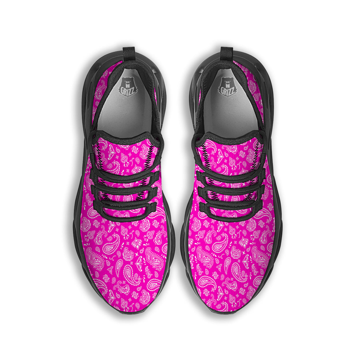 Pink Paisley Bandana Print Black Running Shoes-grizzshop