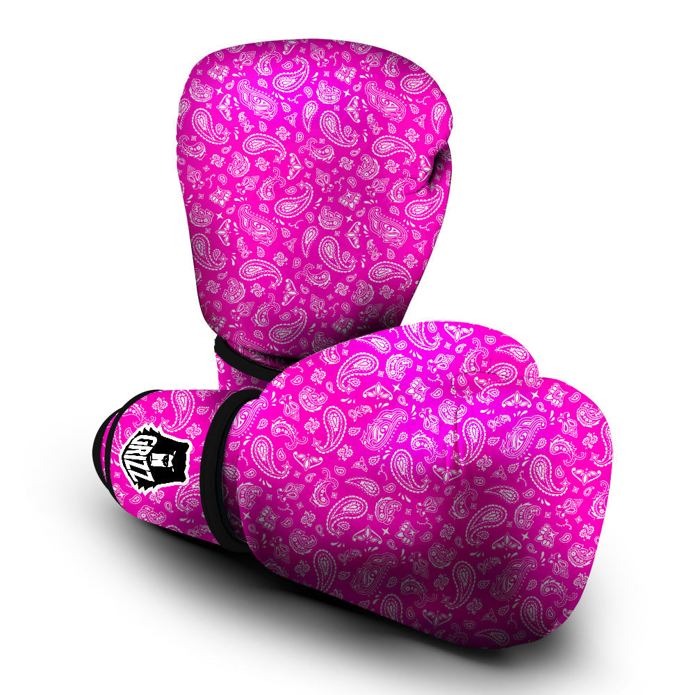 Pink Paisley Bandana Print Boxing Gloves-grizzshop