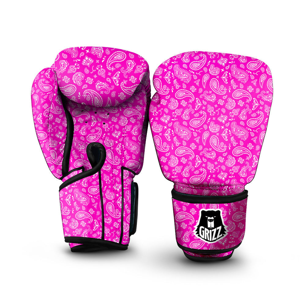 Pink Paisley Bandana Print Boxing Gloves-grizzshop