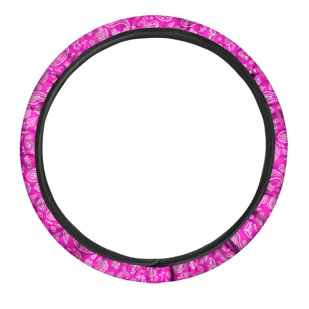 Pink Paisley Bandana Print Car Steering Wheel Cover-grizzshop