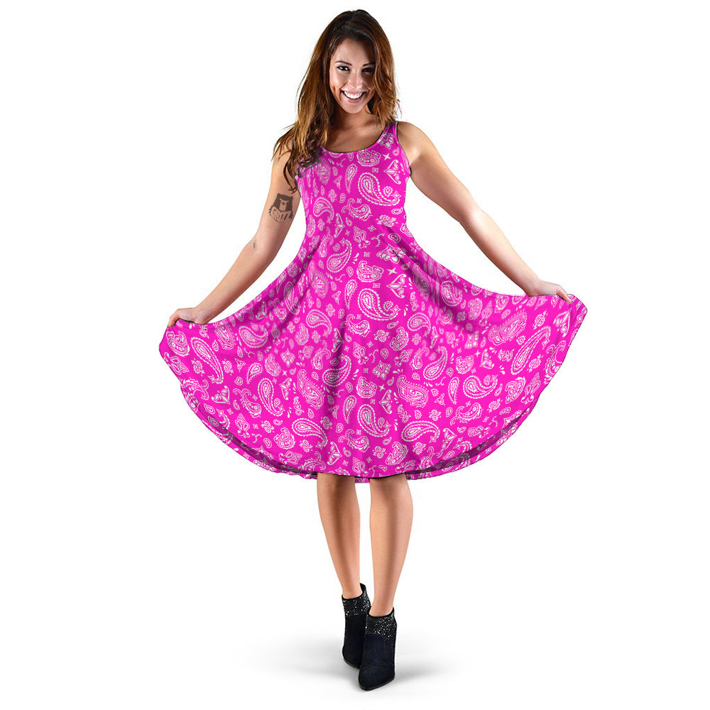 Pink Paisley Bandana Print Dress-grizzshop