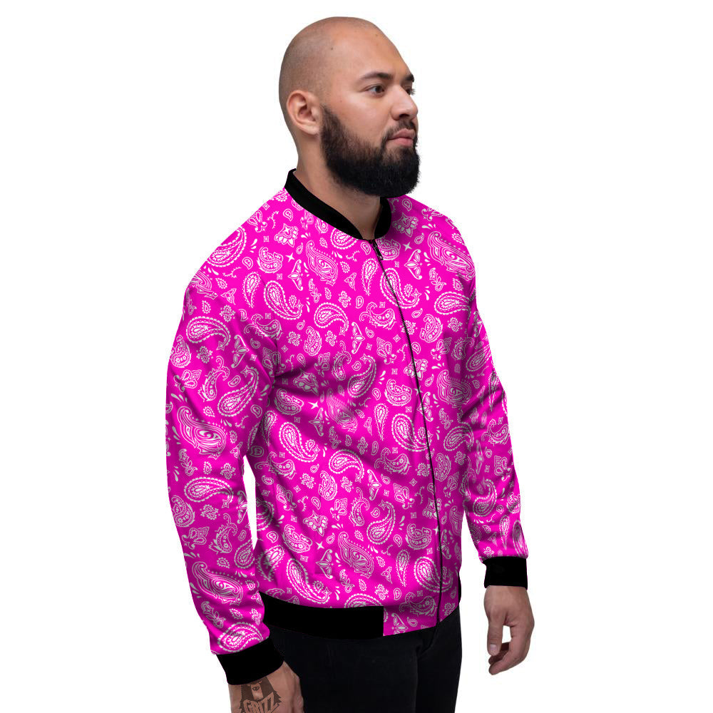 Pink Paisley Bandana Print Men's Bomber Jacket-grizzshop