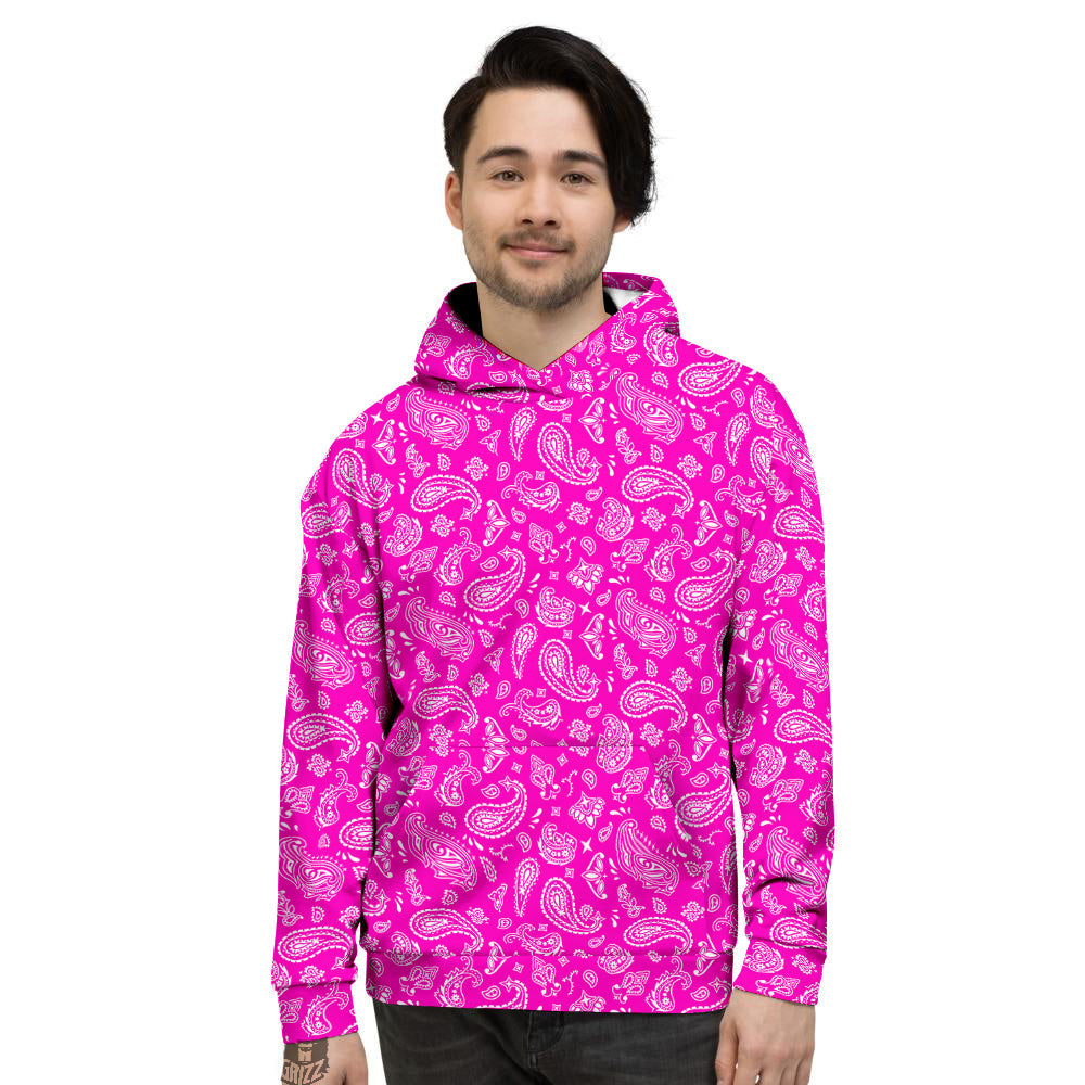 Pink Paisley Bandana Print Men's Hoodie-grizzshop