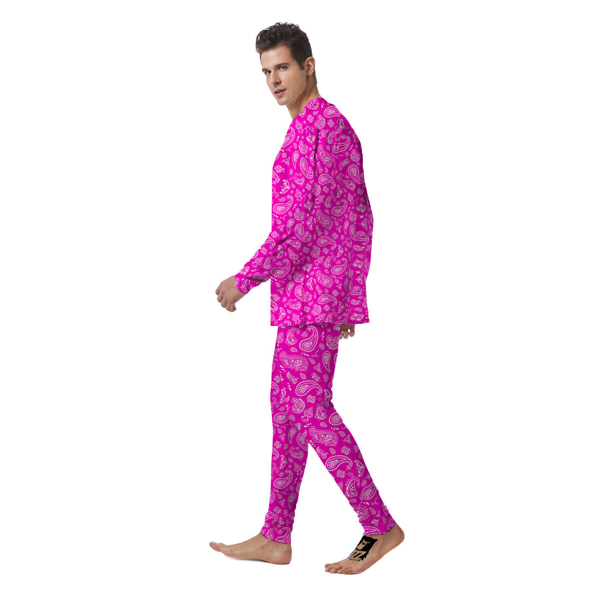 Pink Paisley Bandana Print Men's Pajamas-grizzshop