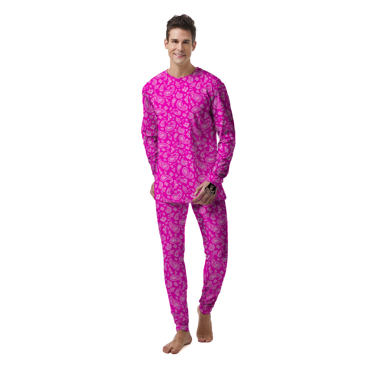 Pink Paisley Bandana Print Men's Pajamas-grizzshop