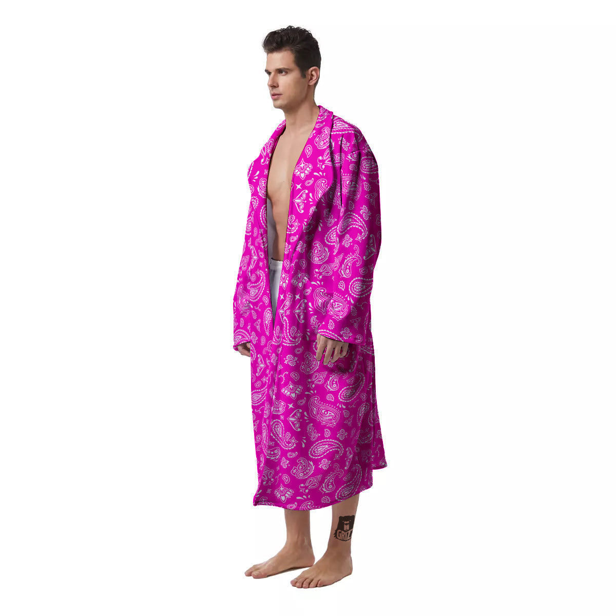 Pink Paisley Bandana Print Men's Robe-grizzshop
