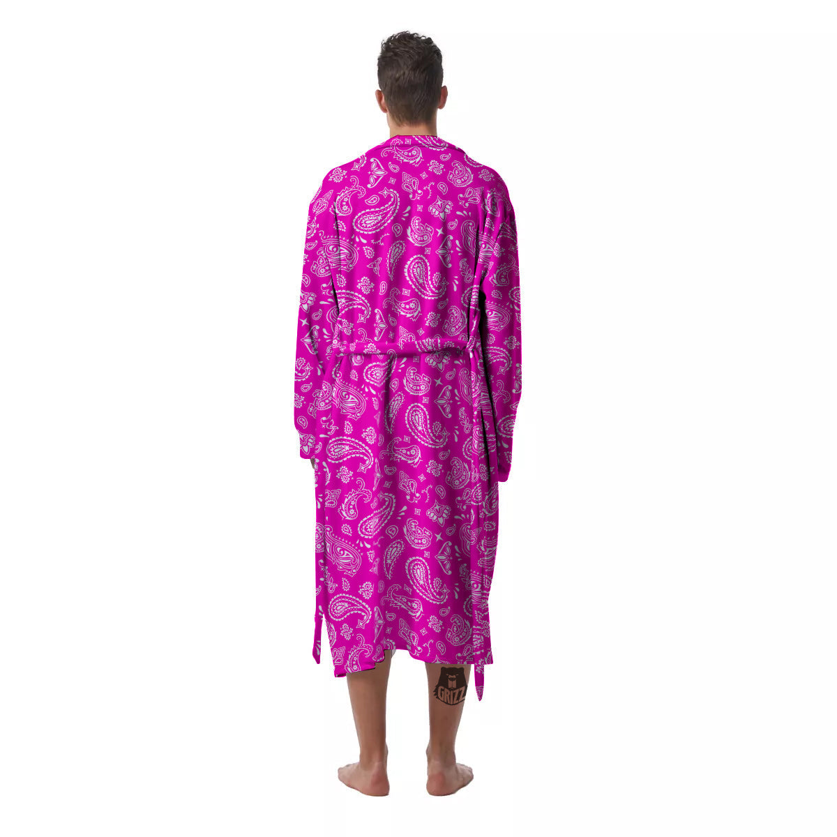 Pink Paisley Bandana Print Men's Robe-grizzshop