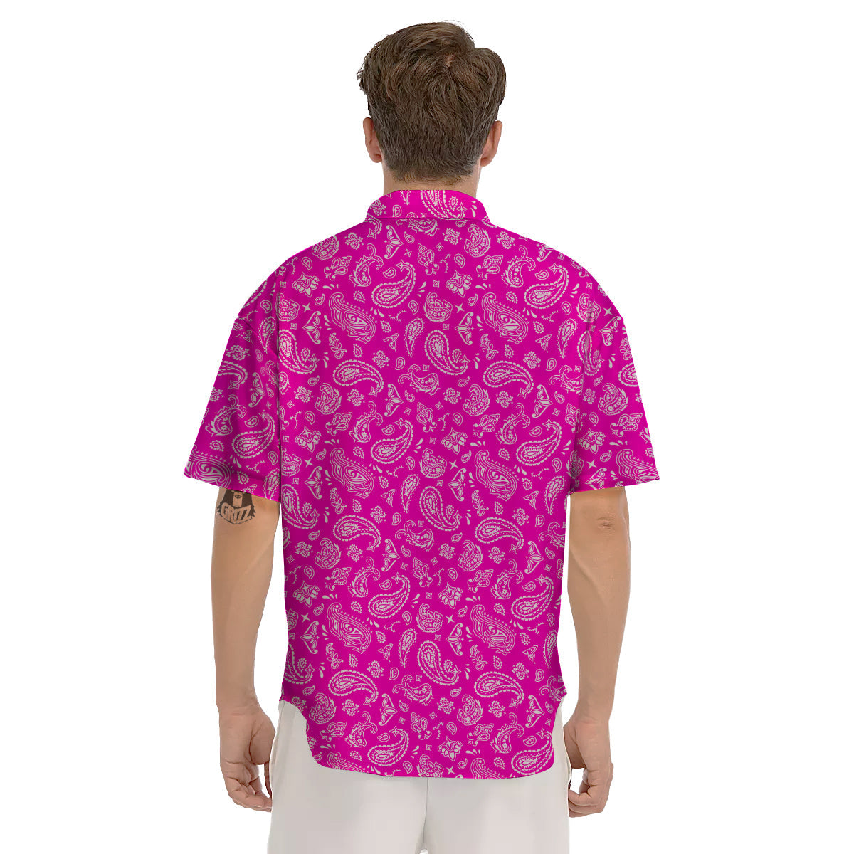 Pink Paisley Bandana Print Men's Short Sleeve Shirts-grizzshop