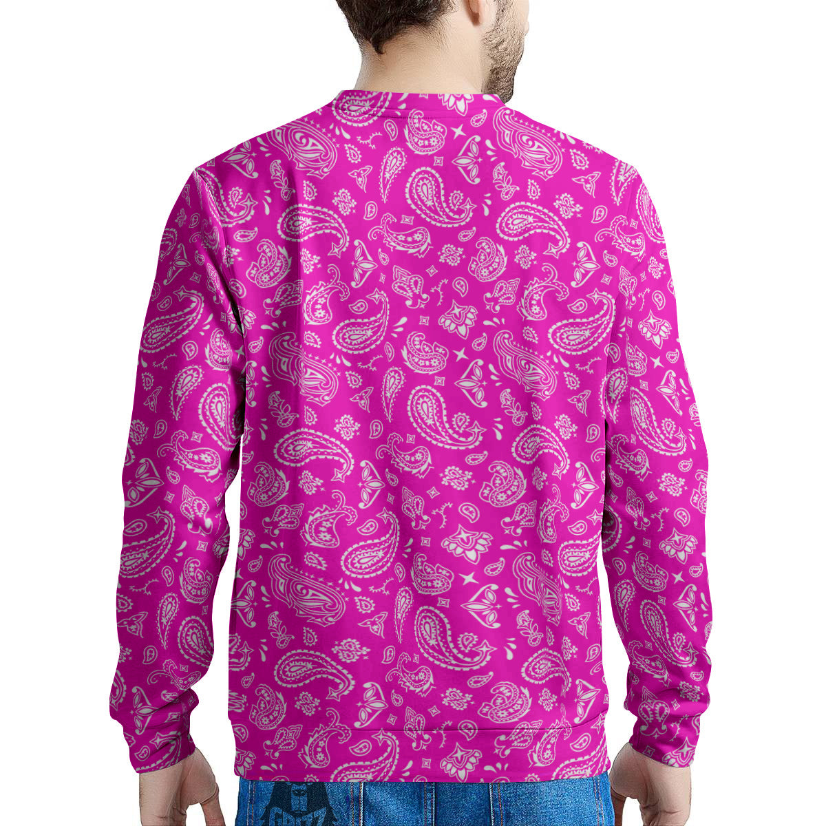 Pink Paisley Bandana Print Men's Sweatshirt-grizzshop