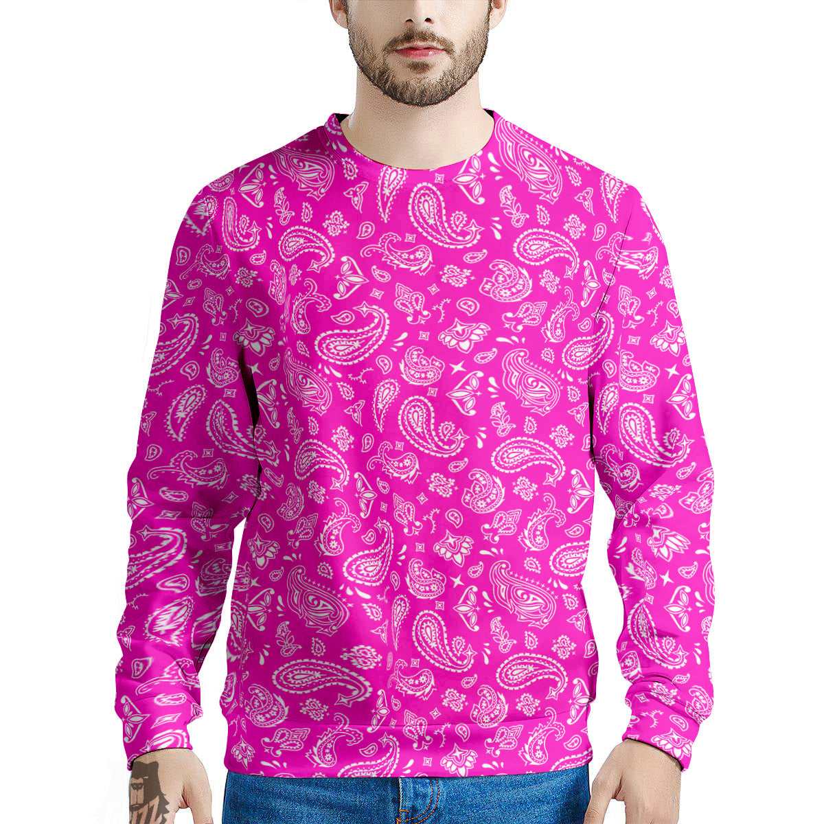 Pink Paisley Bandana Print Men's Sweatshirt-grizzshop