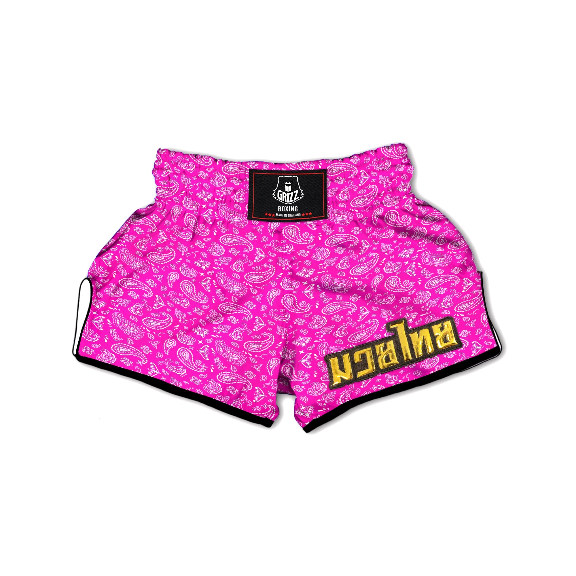 Pink Paisley Bandana Print Muay Thai Boxing Shorts-grizzshop