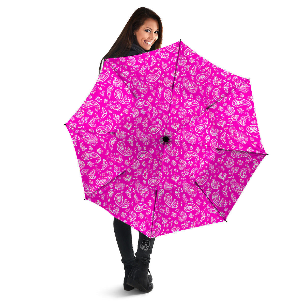 Pink Paisley Bandana Print Umbrella-grizzshop