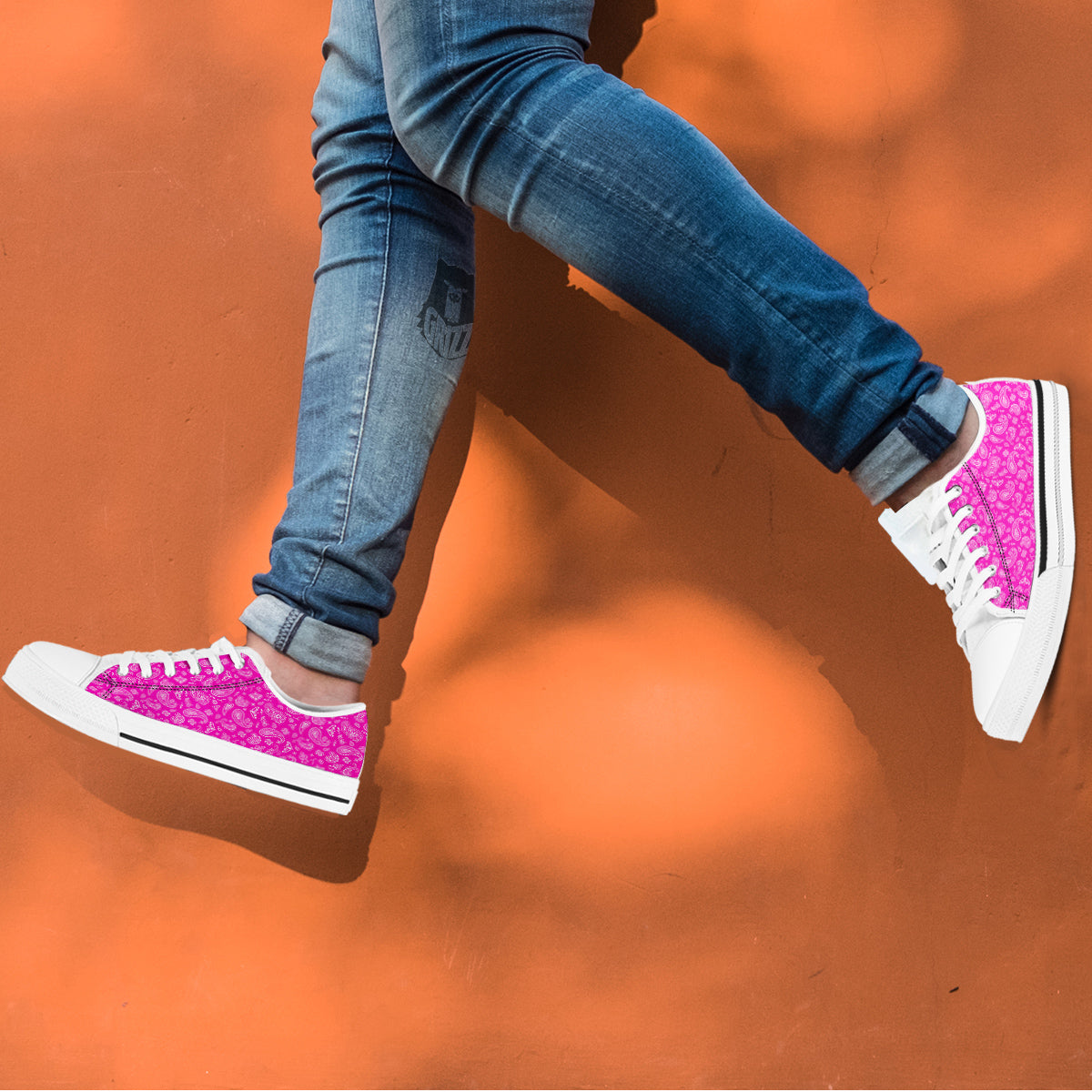 Pink Paisley Bandana Print White Low Top Shoes-grizzshop