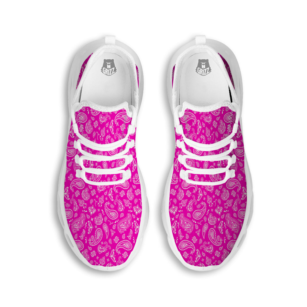 Pink Paisley Bandana Print White Running Shoes-grizzshop