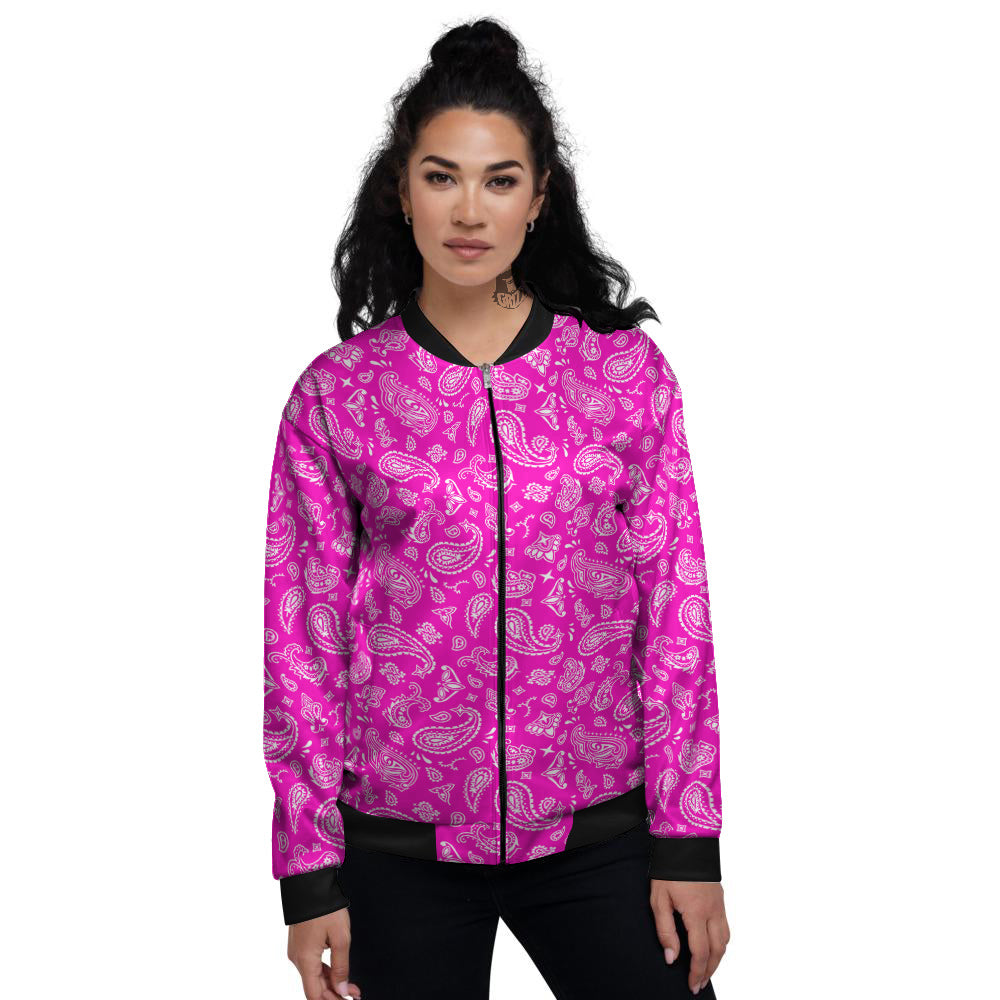 Pink Paisley Bandana Print Women's Bomber Jacket-grizzshop