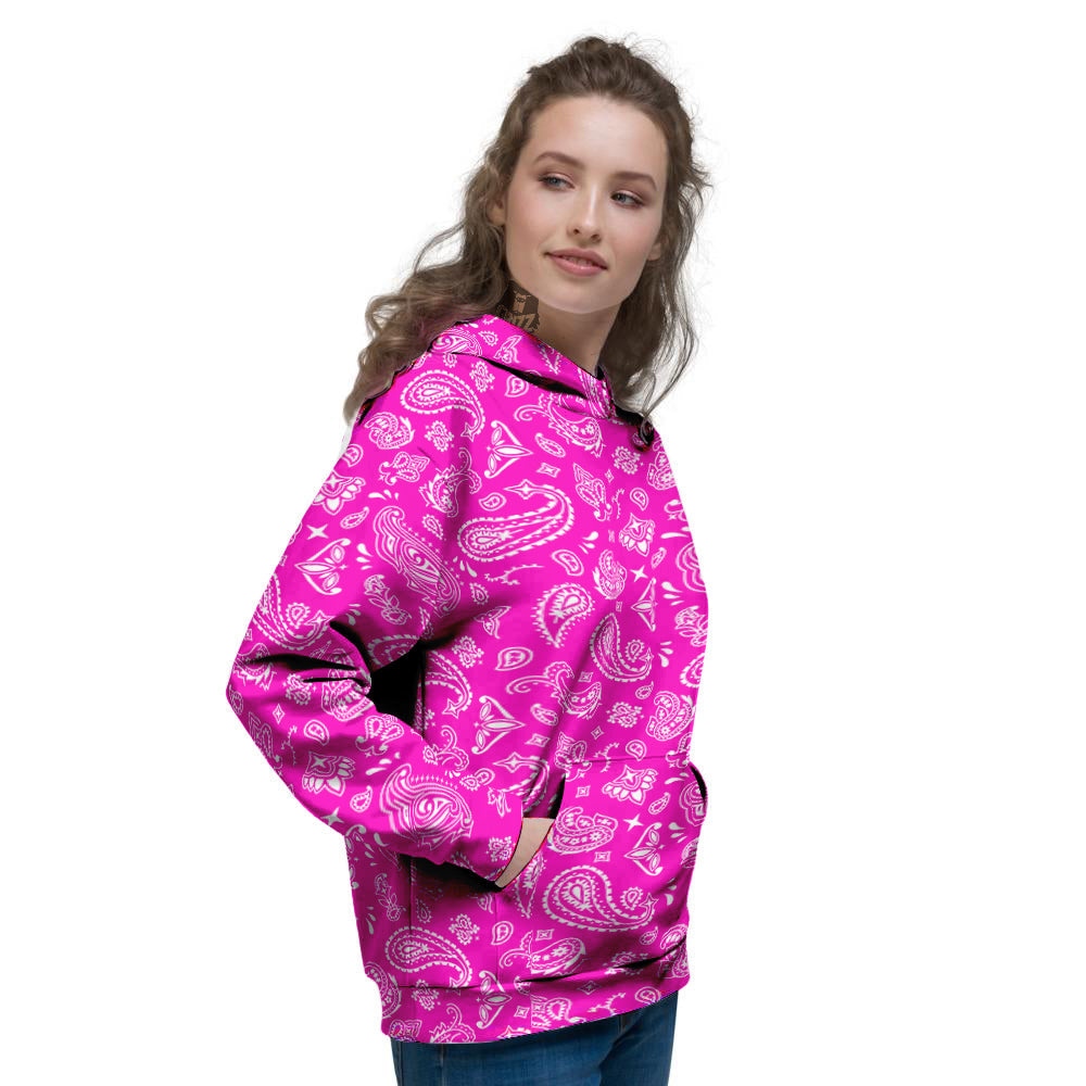 Pink Paisley Bandana Print Women's Hoodie-grizzshop