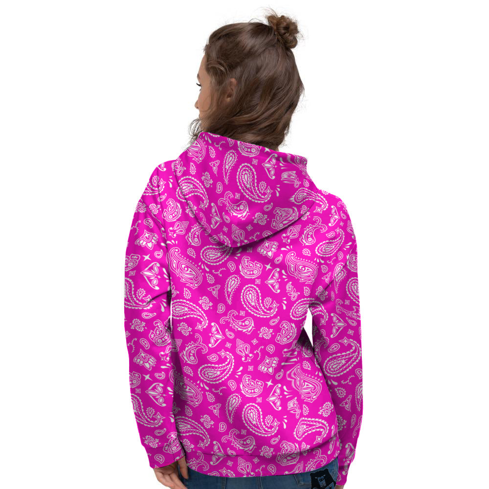 Pink Paisley Bandana Print Women's Hoodie-grizzshop