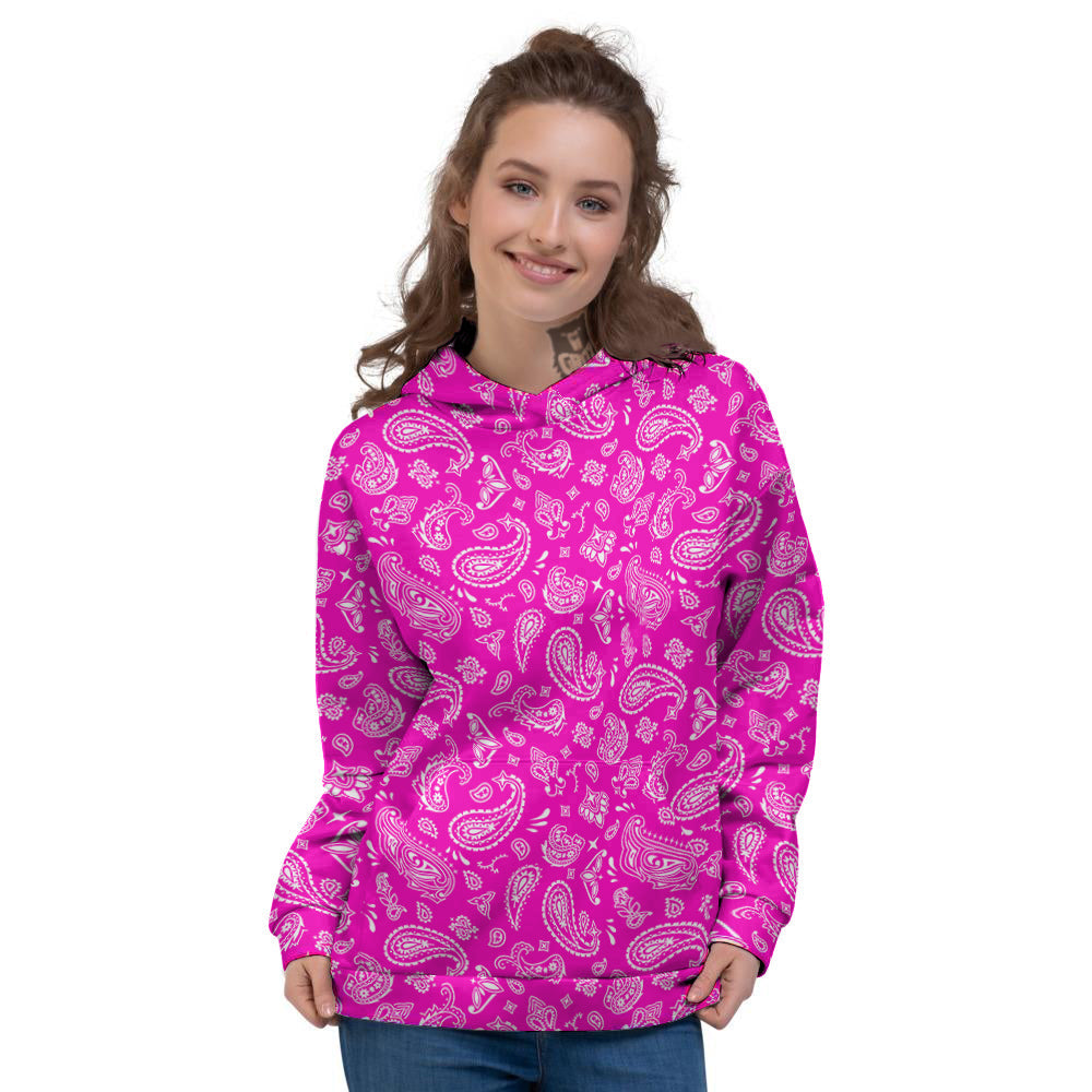 Pink Paisley Bandana Print Women's Hoodie-grizzshop