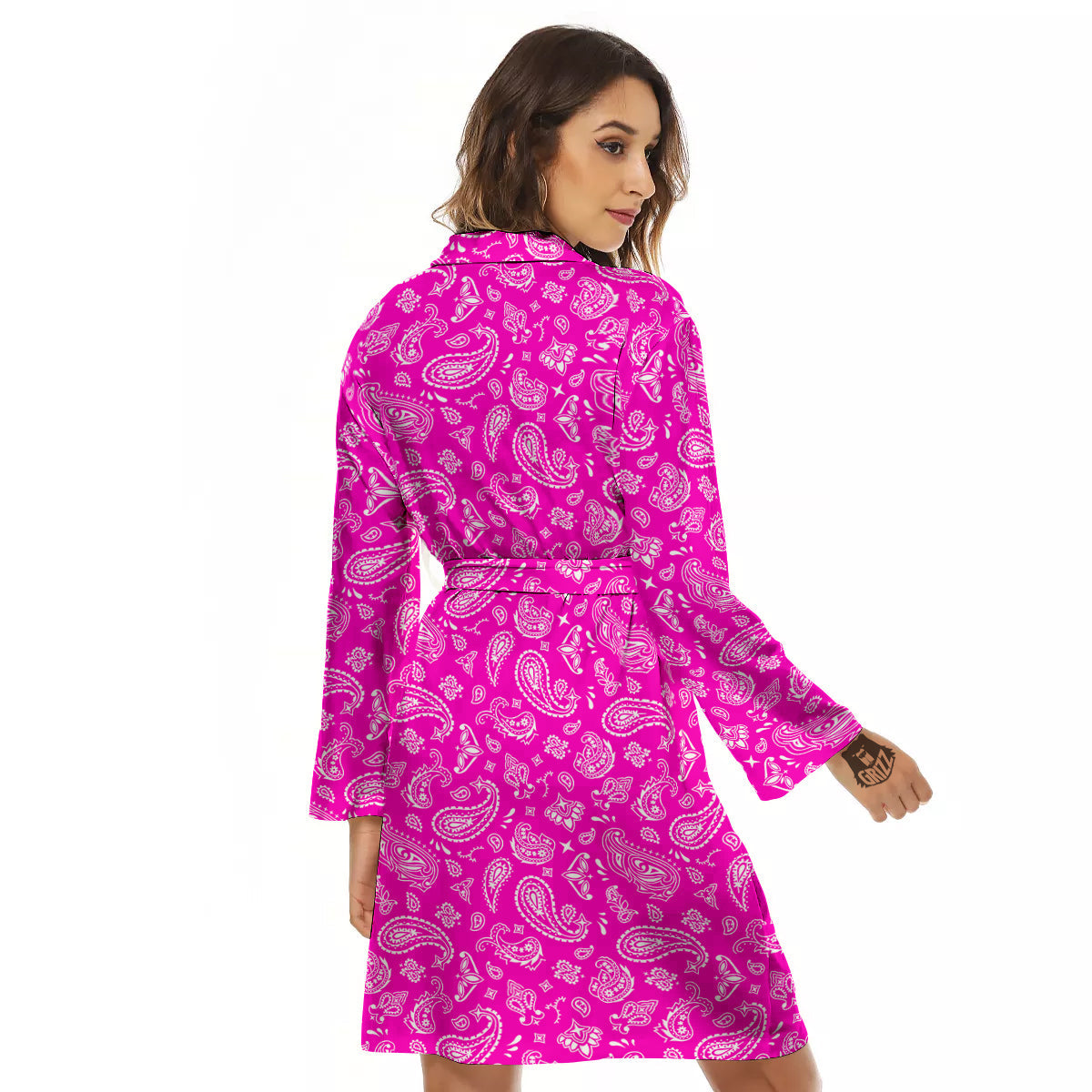 Pink Paisley Bandana Print Women's Robe-grizzshop