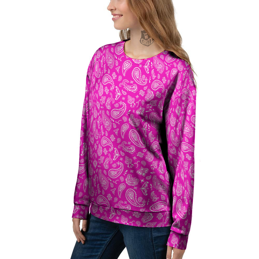 Pink Paisley Bandana Print Women's Sweatshirt-grizzshop