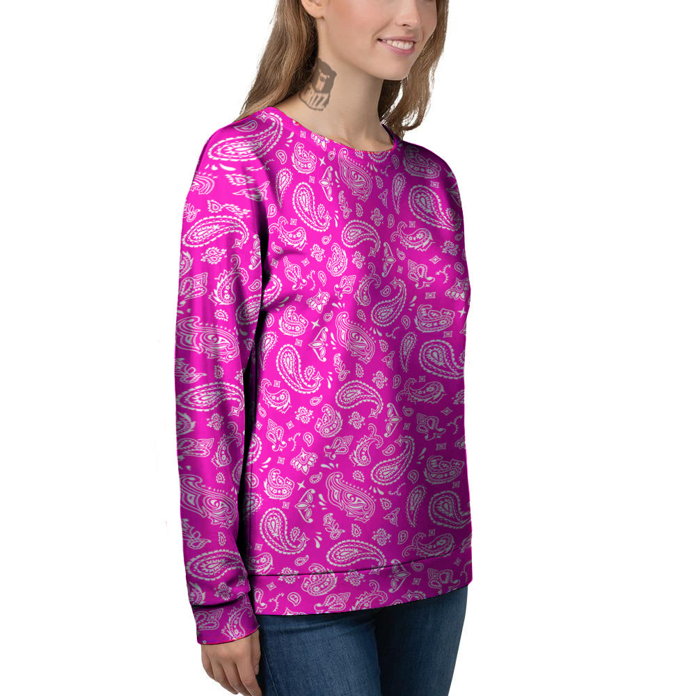 Pink Paisley Bandana Print Women's Sweatshirt-grizzshop