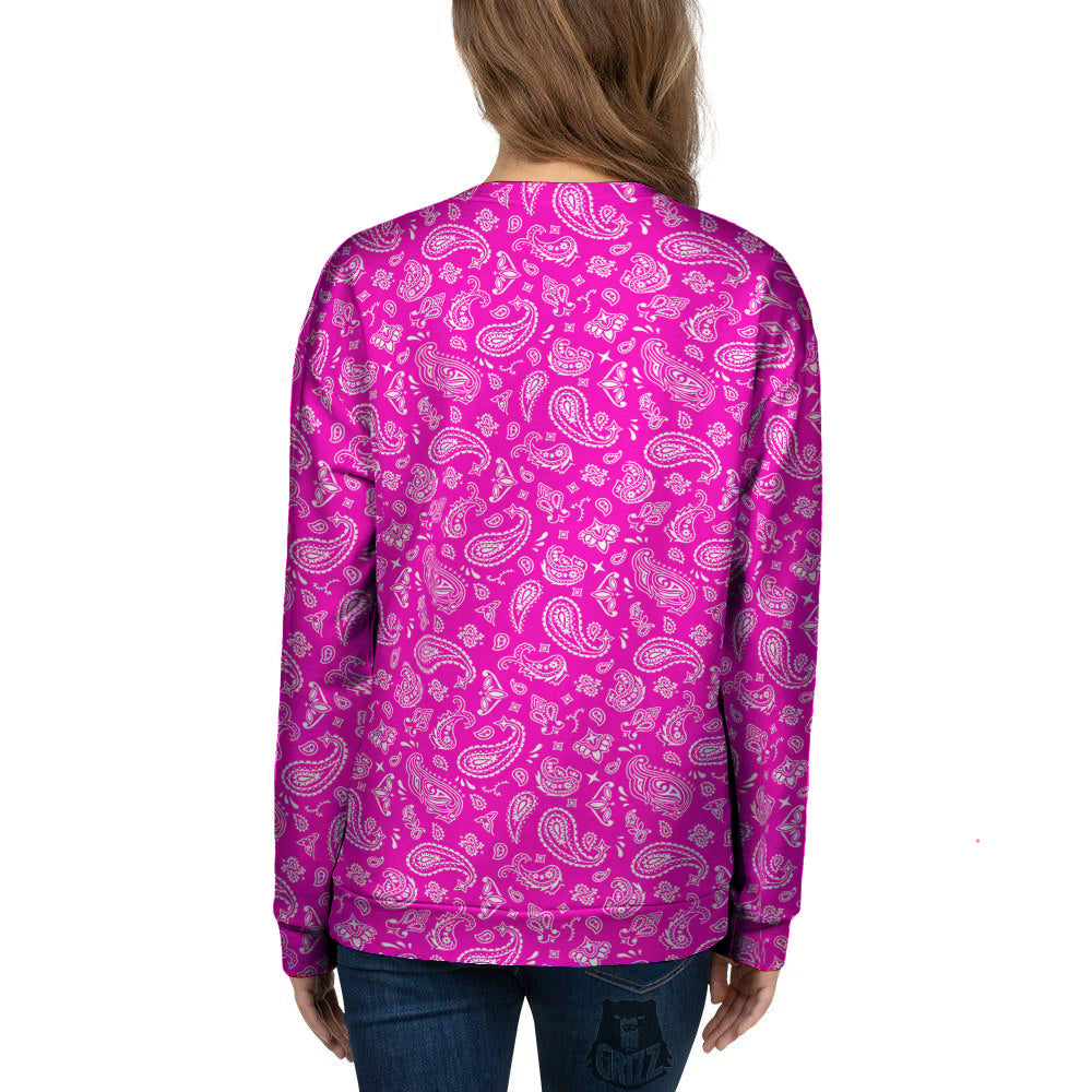 Pink Paisley Bandana Print Women's Sweatshirt-grizzshop