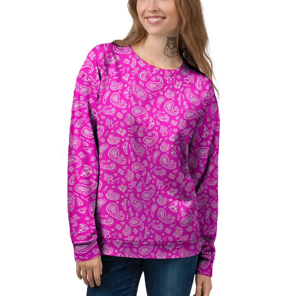 Pink Paisley Bandana Print Women's Sweatshirt-grizzshop
