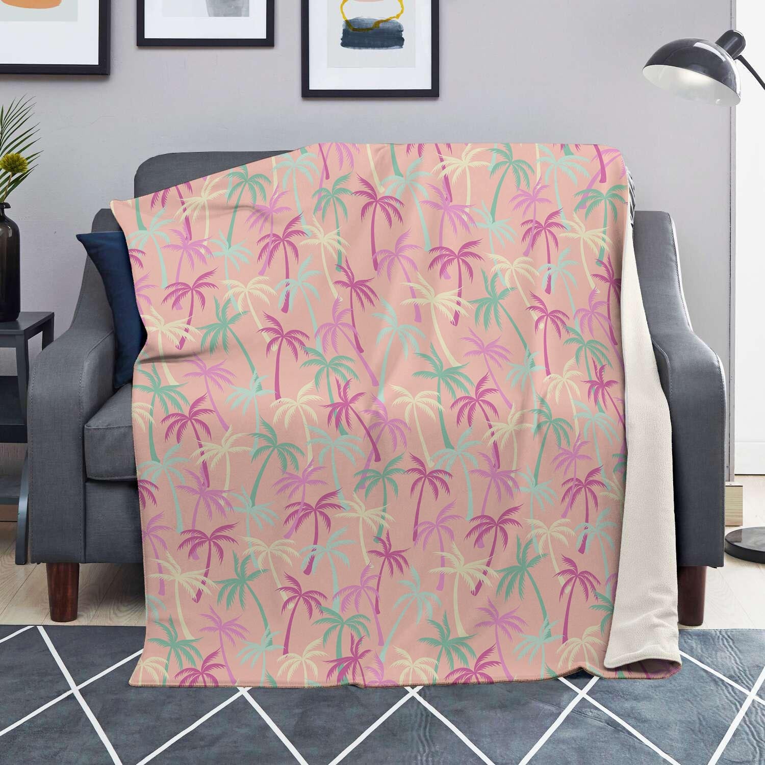 Pink Palm Tree Hawaiian Print Blanket-grizzshop