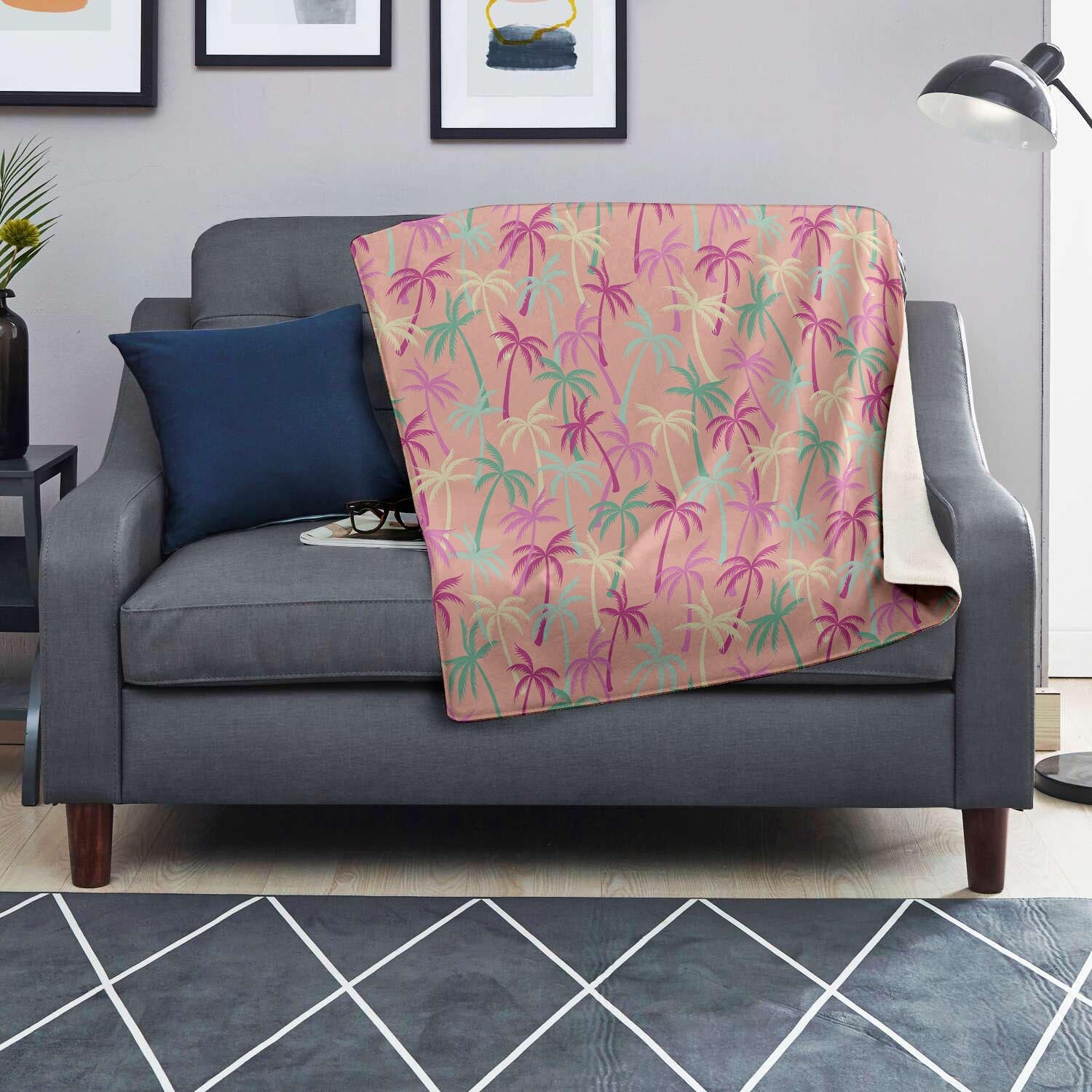 Pink Palm Tree Hawaiian Print Blanket-grizzshop