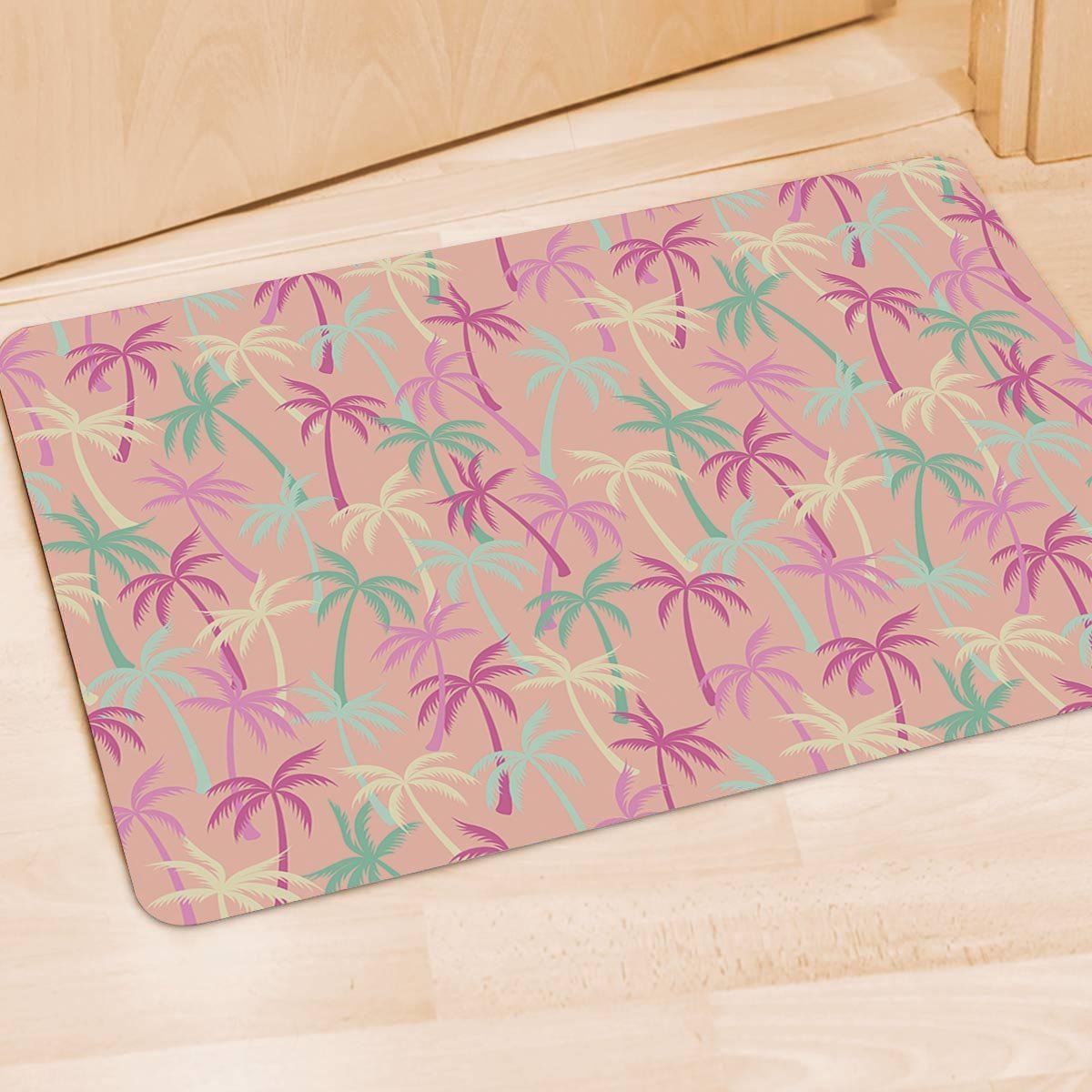 Pink Palm Tree Hawaiian Print Door Mat-grizzshop