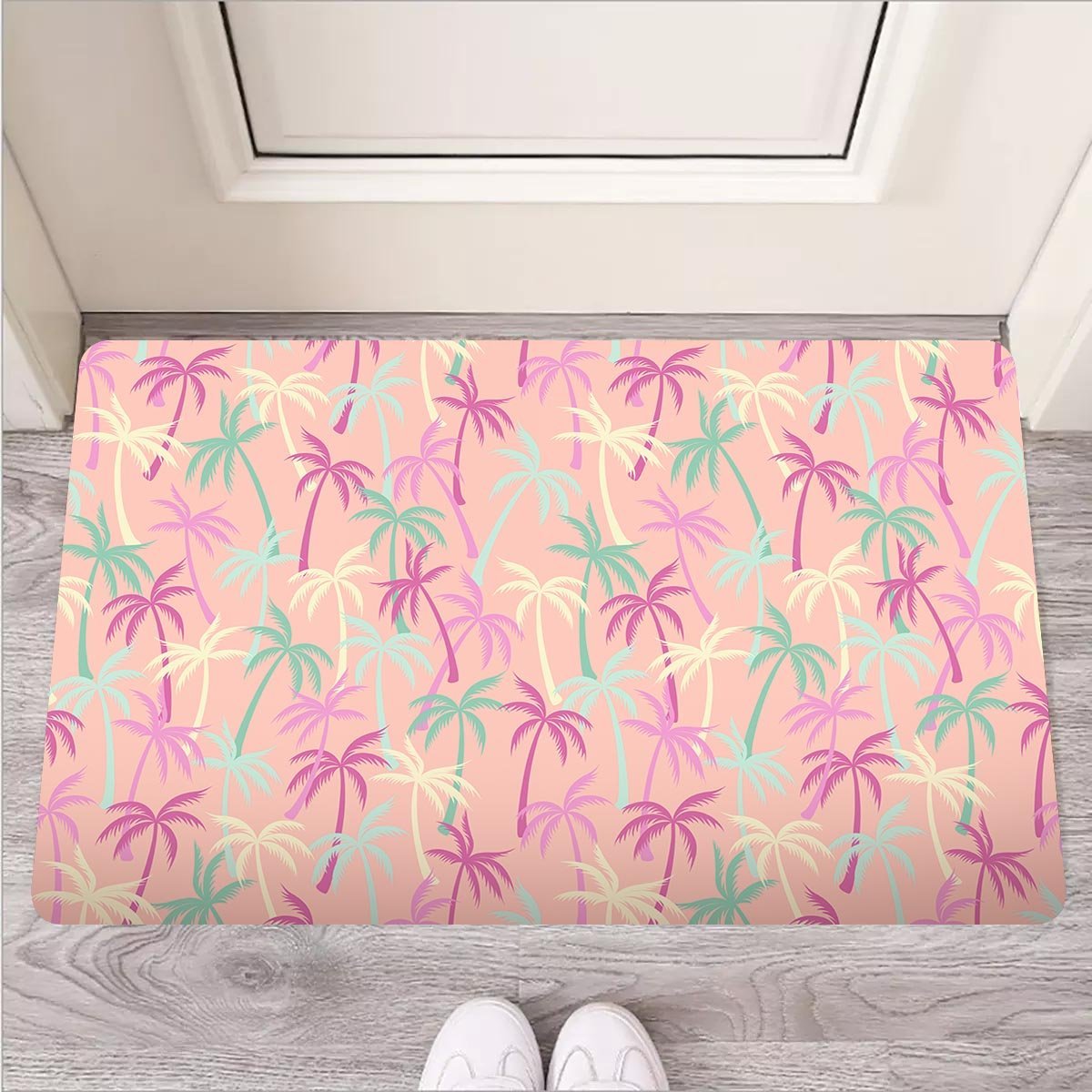 Pink Palm Tree Hawaiian Print Door Mat-grizzshop