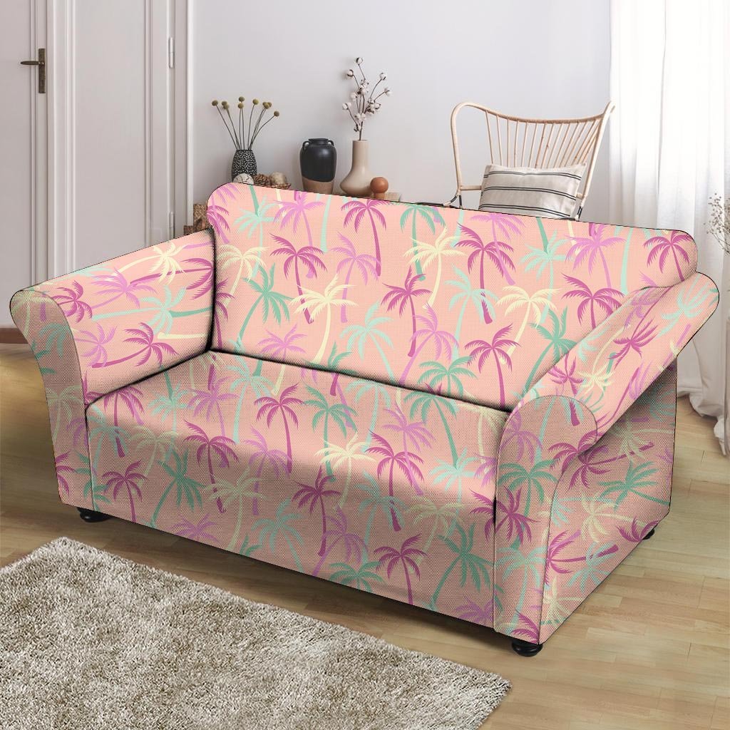 Pink Palm Tree Hawaiian Print Loveseat Cover-grizzshop