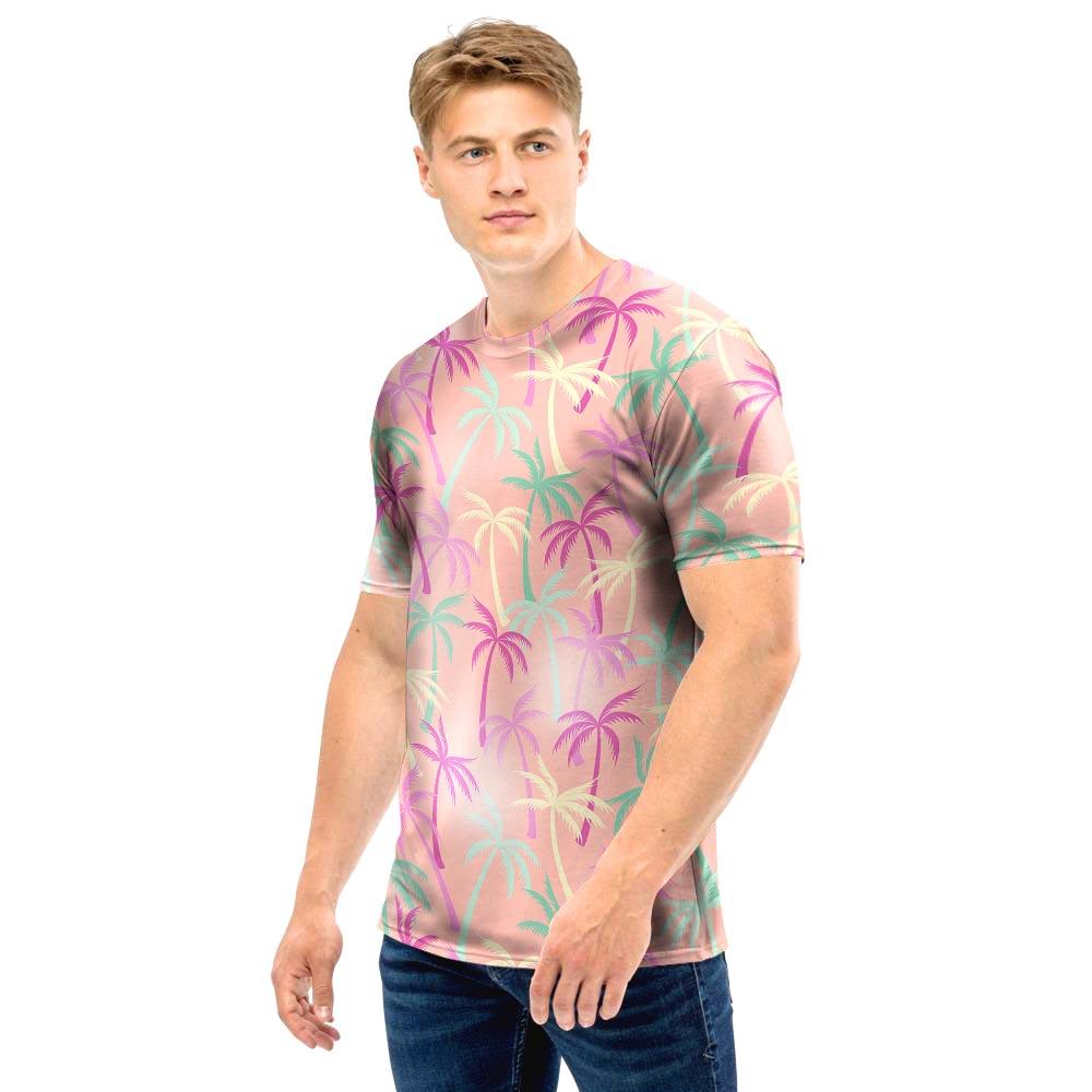 Pink Palm Tree Hawaiian Print Men T Shirt-grizzshop