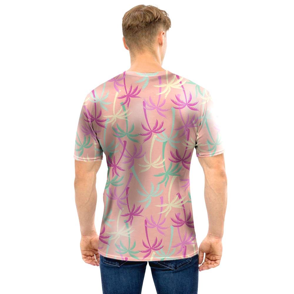 Pink Palm Tree Hawaiian Print Men T Shirt-grizzshop