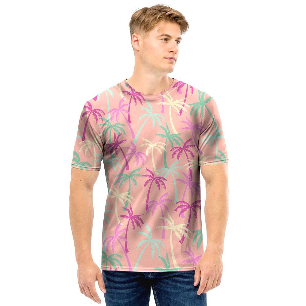 Pink Palm Tree Hawaiian Print Men T Shirt-grizzshop