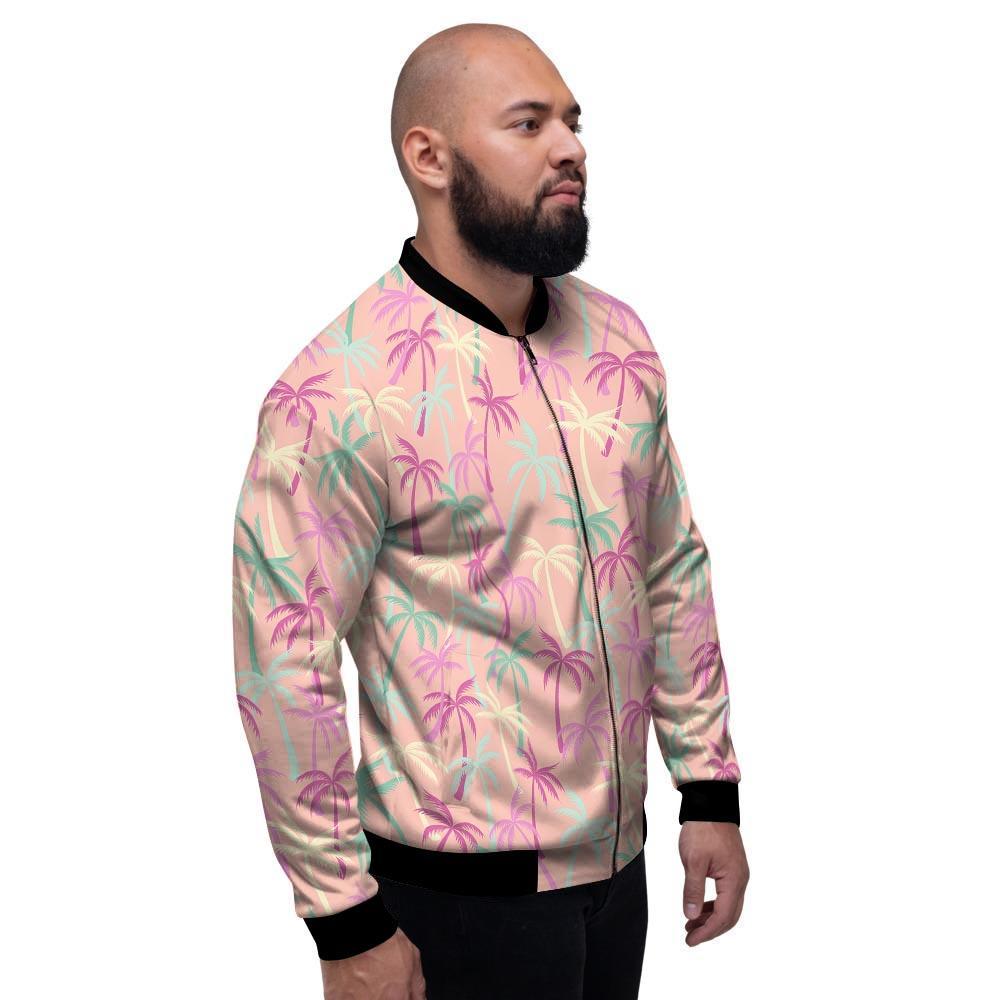 Pink Palm Tree Hawaiian Print Men's Bomber Jacket-grizzshop