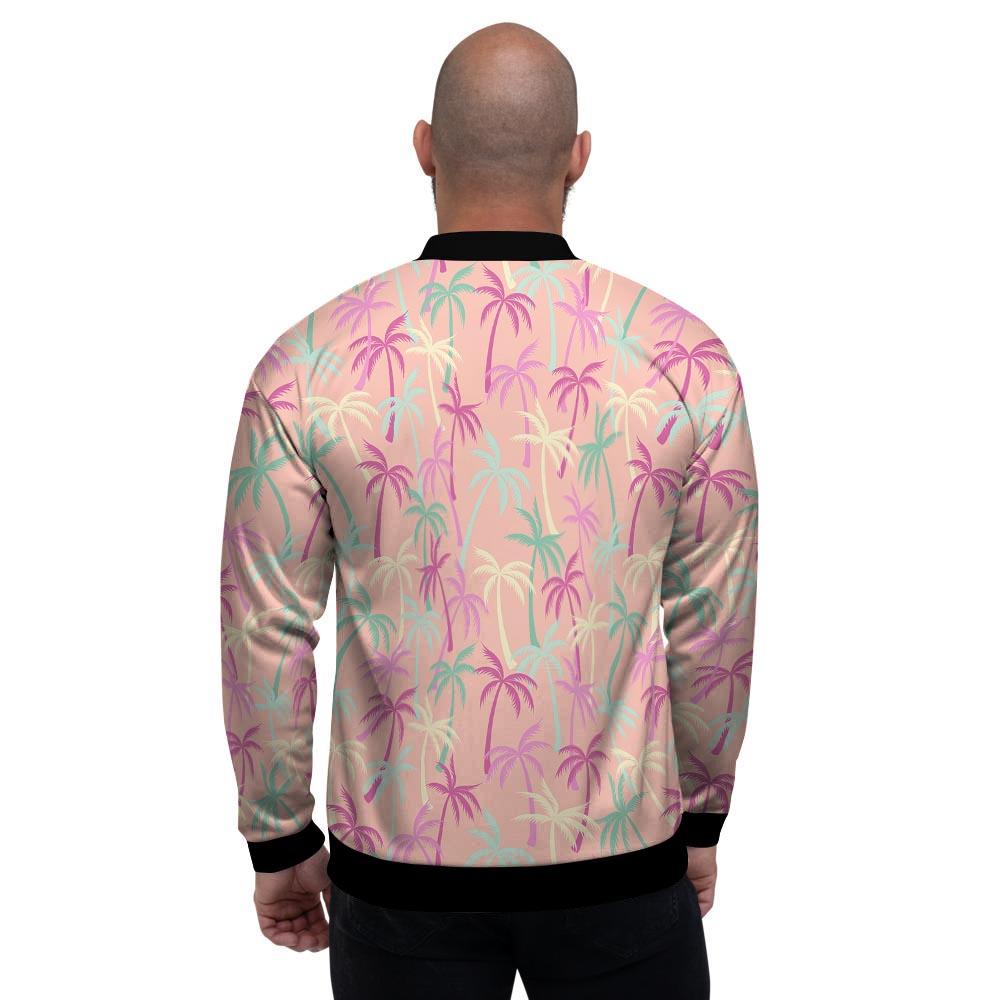 Pink Palm Tree Hawaiian Print Men's Bomber Jacket-grizzshop