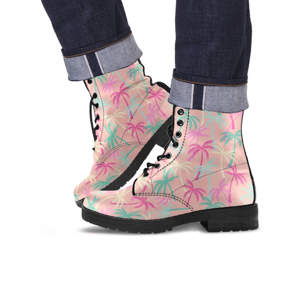 Pink Palm Tree Hawaiian Print Men's Boots-grizzshop