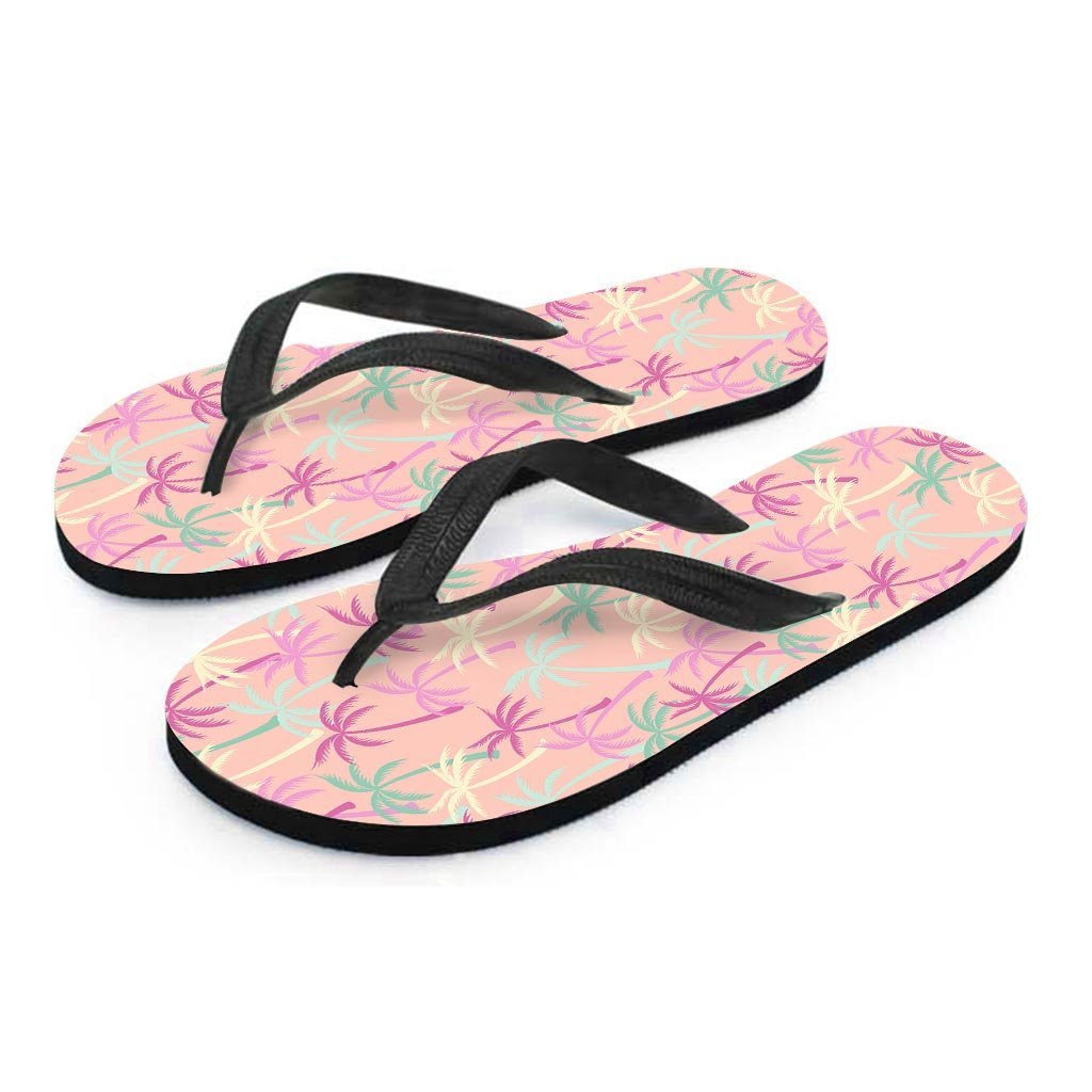 Pink Palm Tree Hawaiian Print Men's Flip Flops-grizzshop