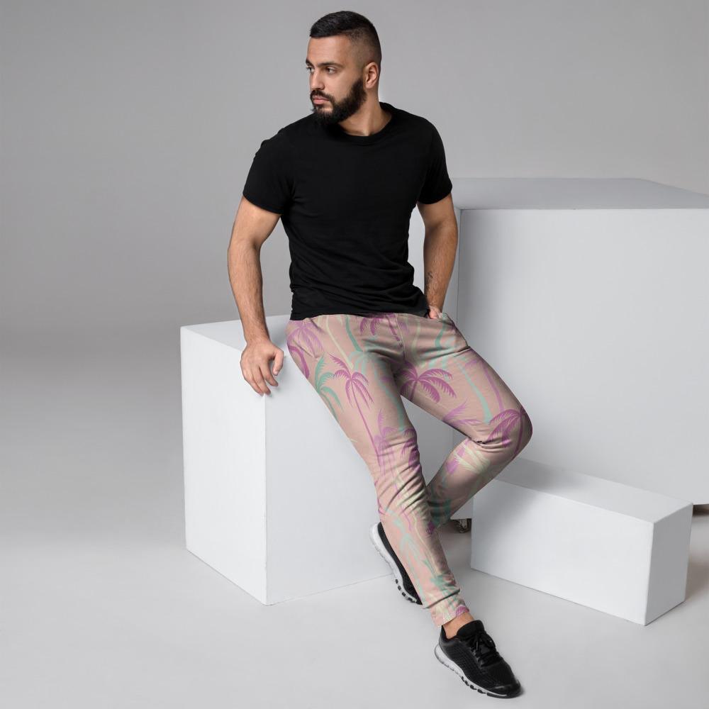 Pink Palm Tree Hawaiian Print Men's Joggers-grizzshop
