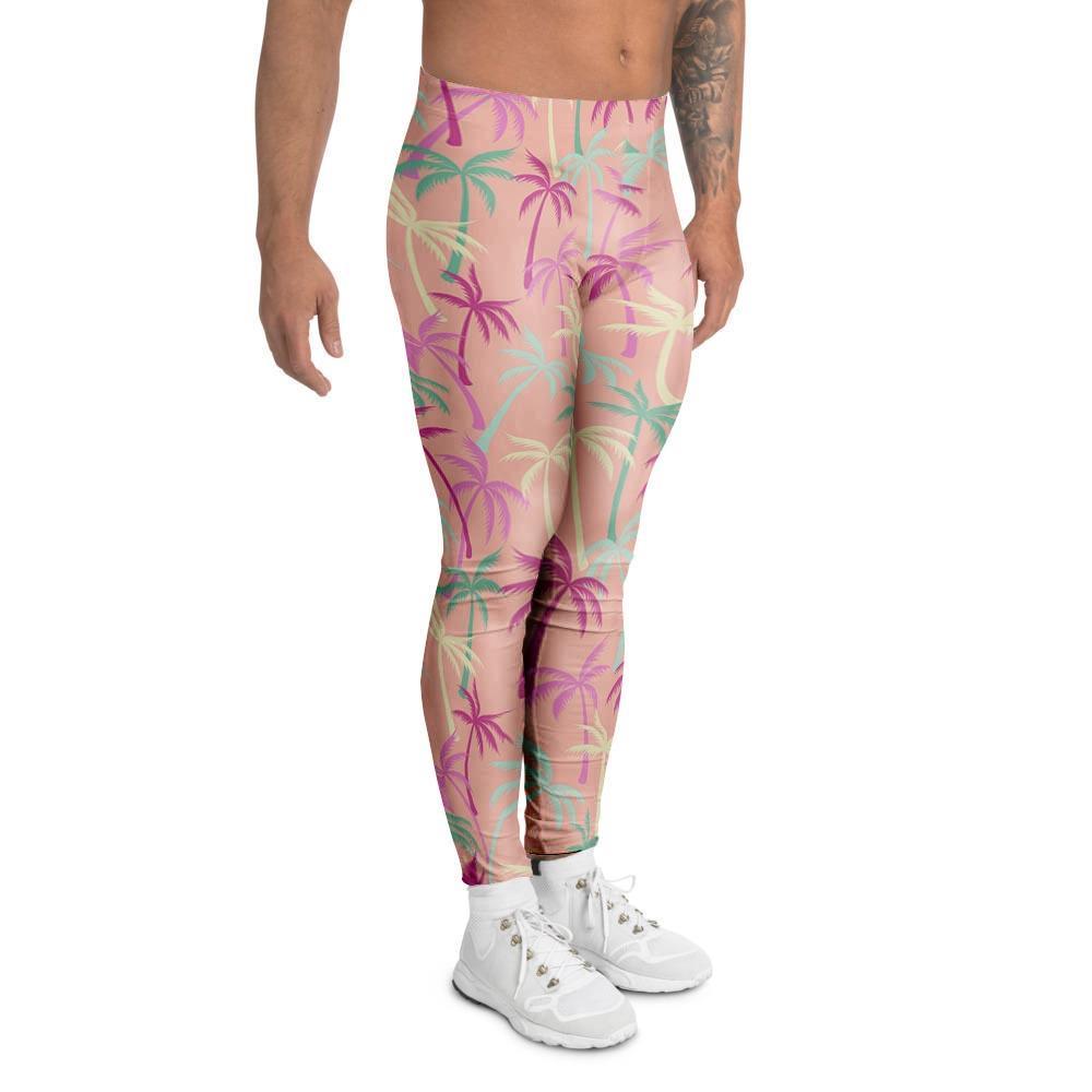 Pink Palm Tree Hawaiian Print Men's Leggings-grizzshop