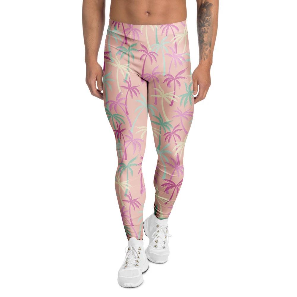 Pink Palm Tree Hawaiian Print Men's Leggings-grizzshop