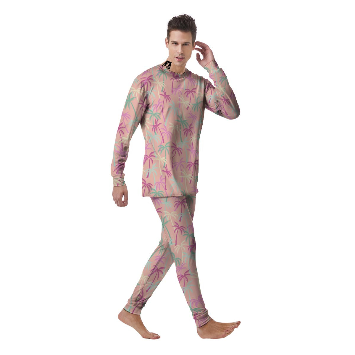 Pink Palm Tree Hawaiian Print Men's Pajamas-grizzshop