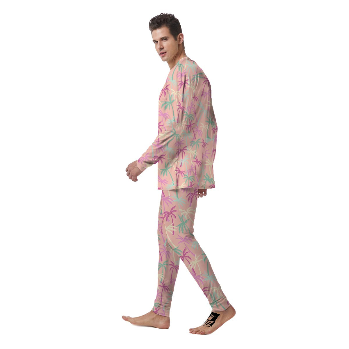 Pink Palm Tree Hawaiian Print Men's Pajamas-grizzshop